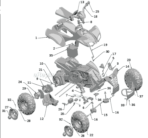 Page A Diagram and Parts List for K0450  Power Wheels Ride-On ATVs
